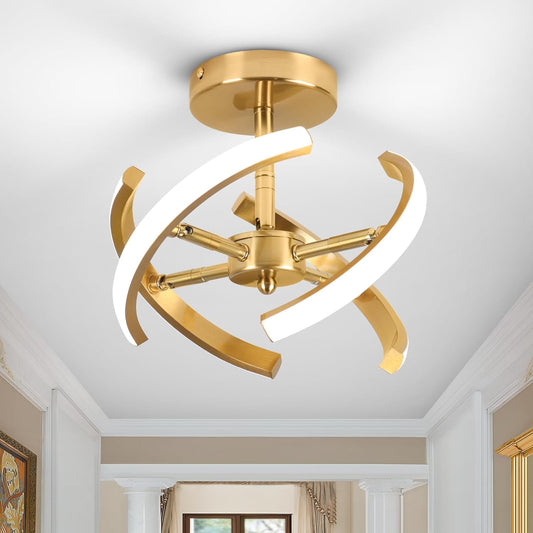 LED Ceiling Light. Elegant Gold Curved Design with 4 Strips. 22W Modern Ceiling Fixture for Hallway. Office. Bedroom. Kitchen. Living Room. Dining Room (Cool White 6000K)