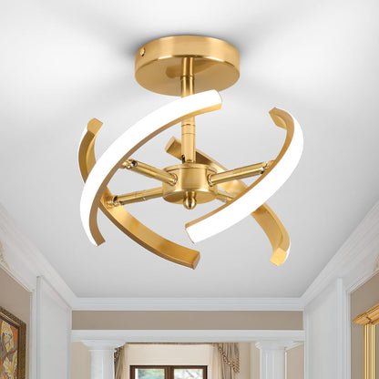 LED Ceiling Light. Elegant Gold Curved Design with 4 Strips. 22W Modern Ceiling Fixture for Hallway. Office. Bedroom. Kitchen. Living Room. Dining Room (Cool White 6000K)