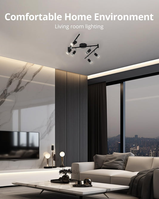 6-Way Rotatable LED Spot Ceiling Light – Modern Matte Nickel Fixture with 4000K Natural White Lighting for Living Rooms. Kitchens. Bedrooms. and Hallways