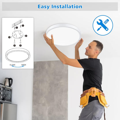 24W Ultra-Thin LED Ceiling Light with Dimmable 2000K Backlight. Warm Night Light & Timer. Modern 12 Inch Round Flush Mount for Bedroom Living Room Kitchen