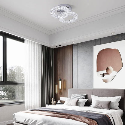 Crystal LED Ceiling Light Fixture. Modern 2-Ring Flush Mount Chandelier