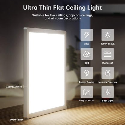 RGB LED Ceiling Light with Remote. 24W Dimmable Flush Mount
