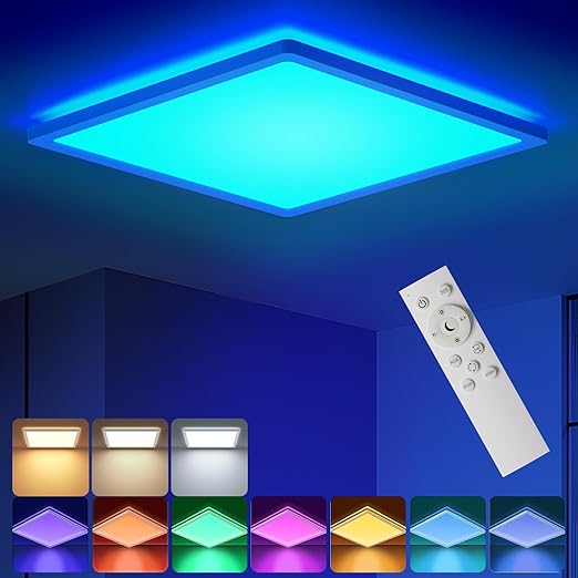 RGB LED Ceiling Light with Remote. 24W Dimmable Flush Mount