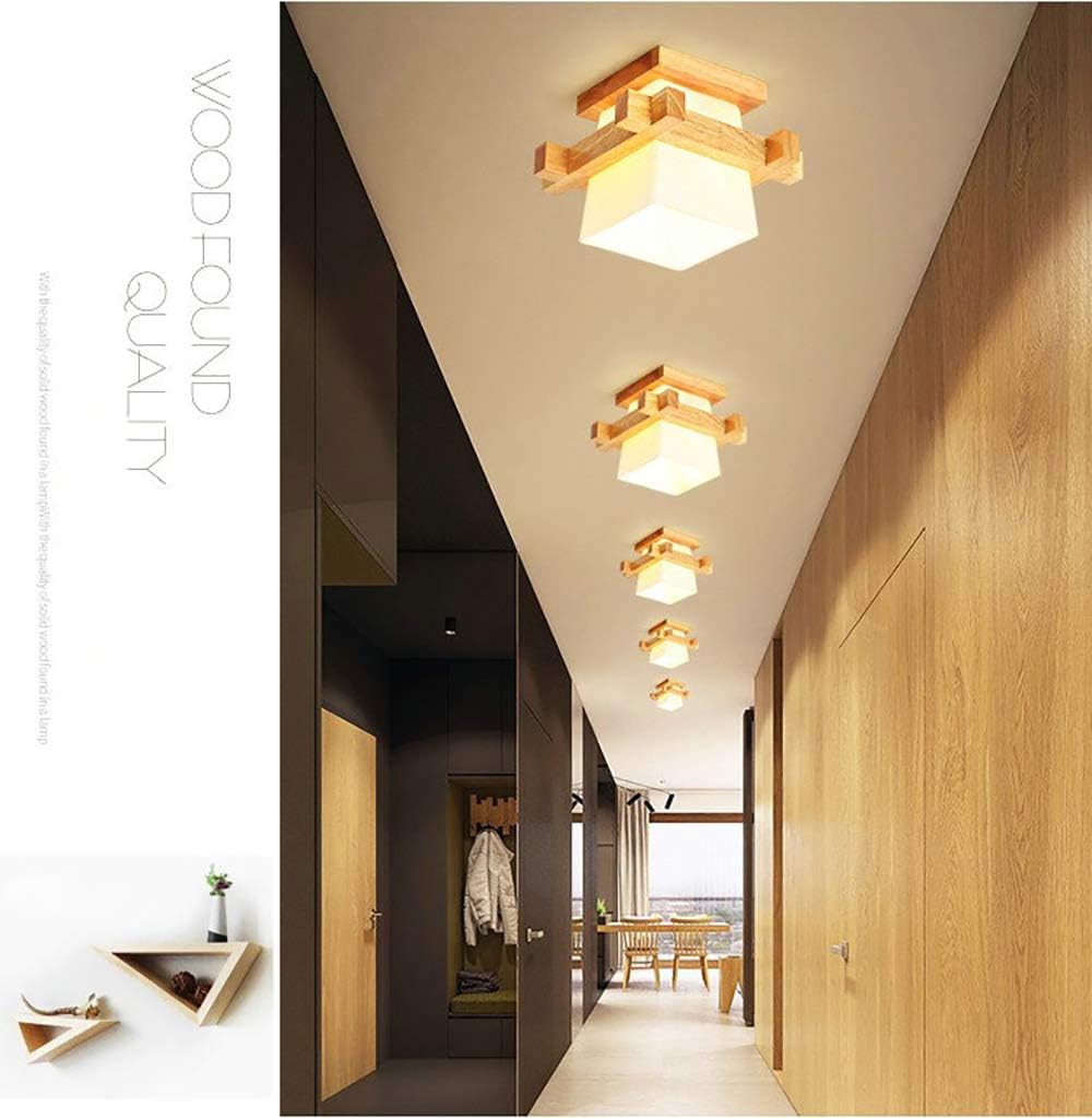 Wood Ceiling Light. Simple Japanese Tatami Style E27 Wooden Lamp with Glass Shade. Modern Ceiling Light Fixture for Hallway. Porch. Balcony. and Bedroom