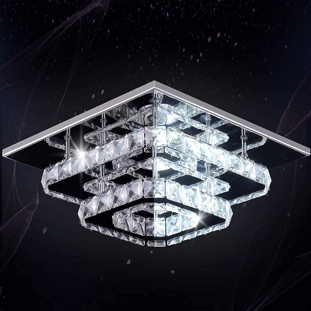 Crystal LED Ceiling Light. Modern Square Flush Mount Chandelier with K9 Crystal and Stainless Steel Frame. Multicolor Ceiling Lamp for Living Room. Dining Room. Bedroom