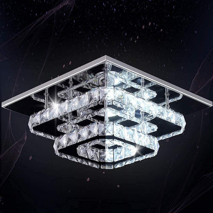 Crystal LED Ceiling Light. Modern Square Flush Mount Chandelier with K9 Crystal and Stainless Steel Frame. Multicolor Ceiling Lamp for Living Room. Dining Room. Bedroom