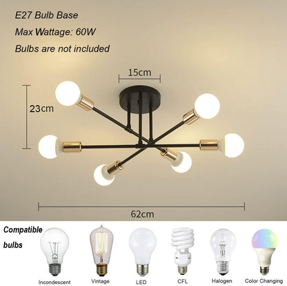 Modern Sputnik Chandelier 6 Lights Semi Flush Mount Ceiling Fixture
