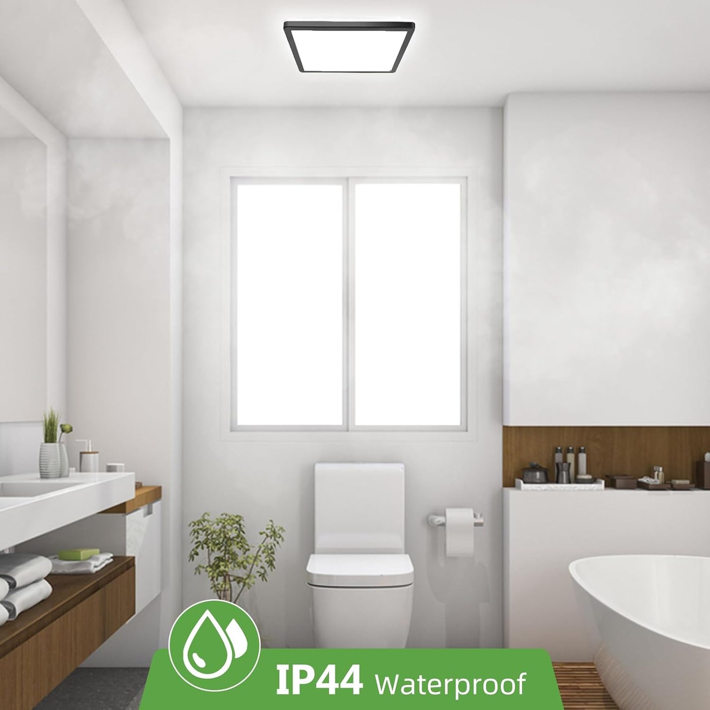 22cm Black LED Ceiling Light. 18W 1950LM Modern Square Flush Mount Fixture. Waterproof 3000K/4000K/6500K Lamp for Bathroom. Kitchen. Hallway. Bedroom. Porch. Toilet