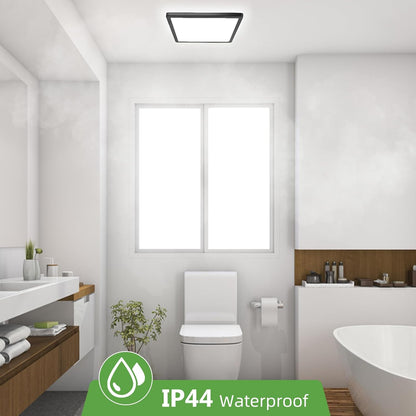 22cm Black LED Ceiling Light. 18W 1950LM Modern Square Flush Mount Fixture. Waterproof 3000K/4000K/6500K Lamp for Bathroom. Kitchen. Hallway. Bedroom. Porch. Toilet