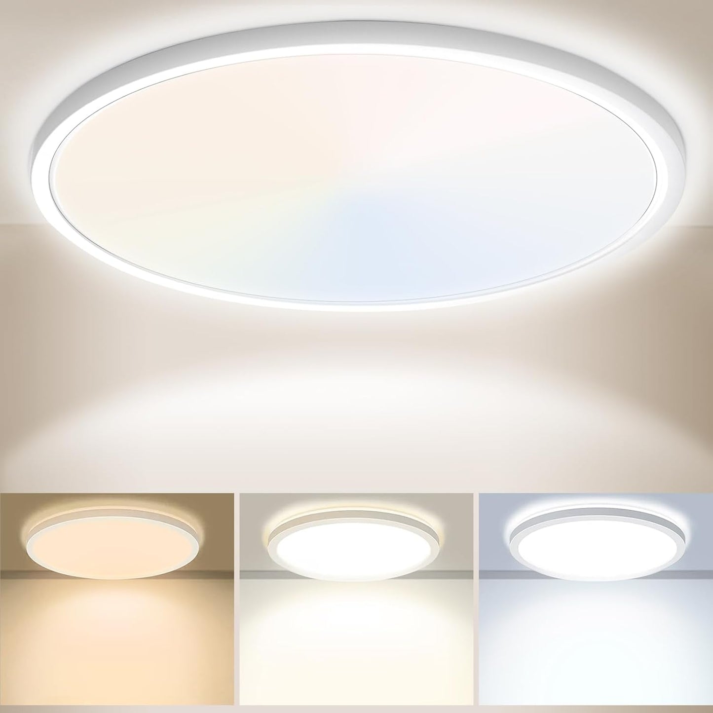 24W Ultra-Thin LED Ceiling Light with Dimmable 2000K Backlight. Warm Night Light & Timer. Modern 12 Inch Round Flush Mount for Bedroom Living Room Kitchen