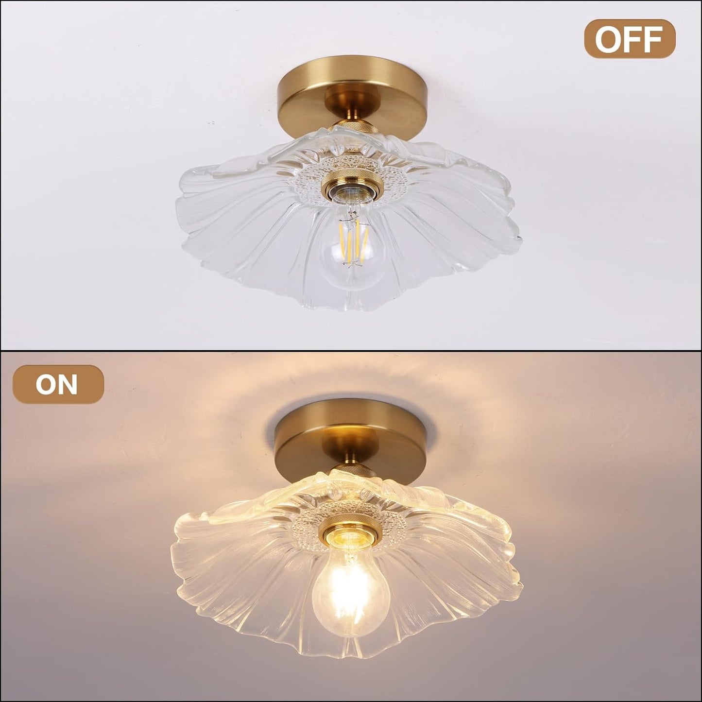 Flush Mount Ceiling Light Chandelier – Clear Glass Shade. 1-Light Fixture for Rooms