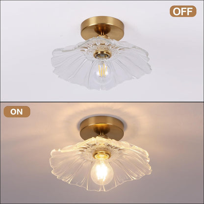Flush Mount Ceiling Light Chandelier – Clear Glass Shade. 1-Light Fixture for Rooms