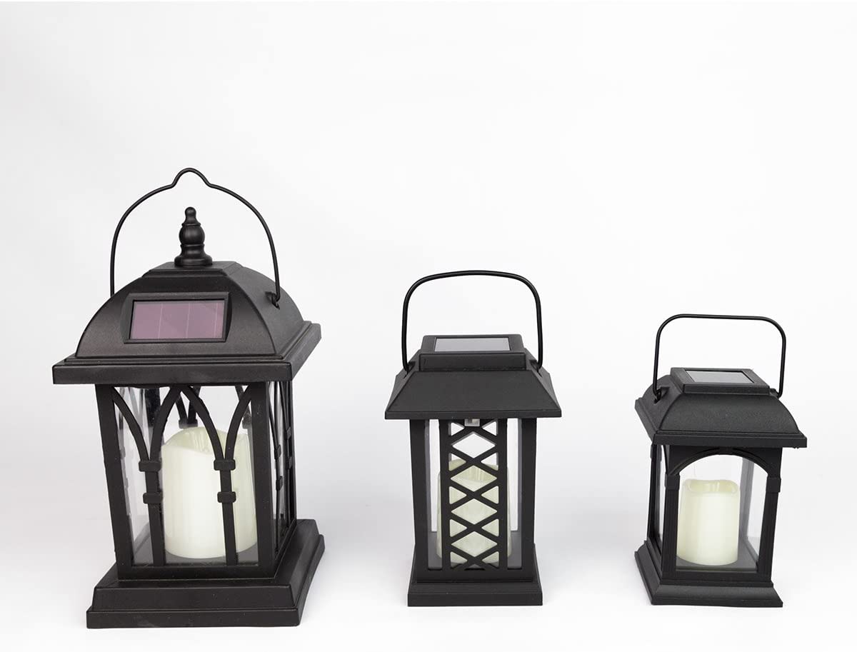Lanternes solaires jardin décoratives noir mat avec bougie LED