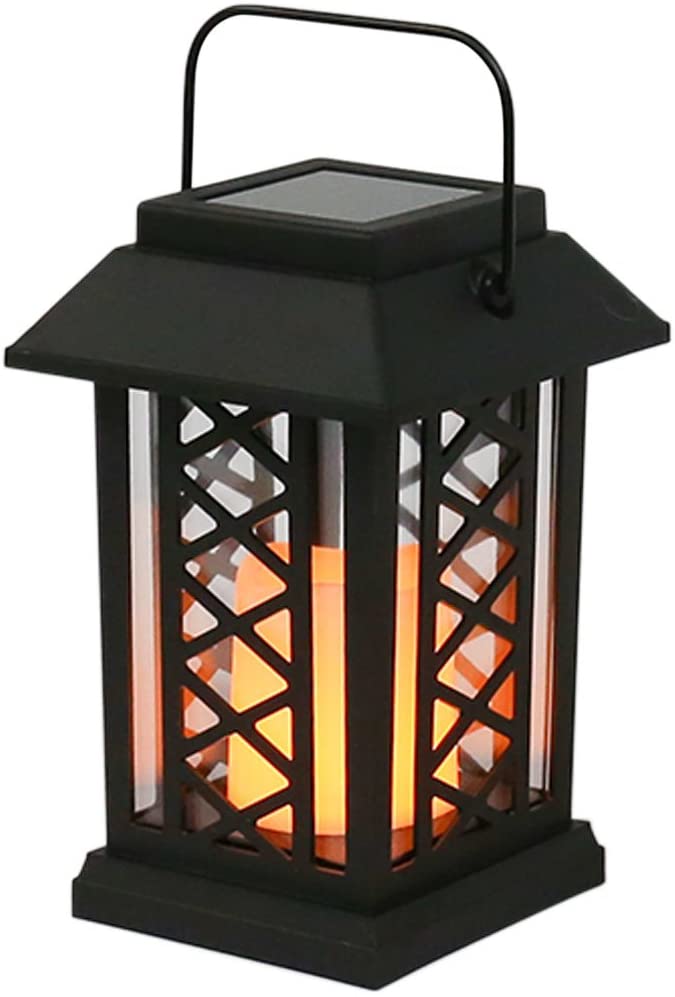 Lanternes solaires jardin décoratives noir mat avec bougie LED