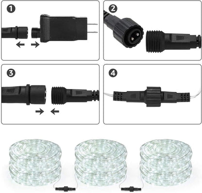 Outdoor Rope Lights – Mains Powered. Connectable. 10m/33ft. 240 LED Cool White. Waterproof. 10mm Thick Rope Lighting for Garden. Patio. Pathways. and Christmas Décor
