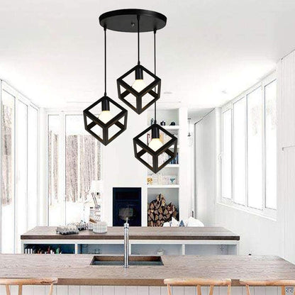 3-Light Cube Pendant Lamp – Modern Retro Chandelier for Bedroom. Living Room & Dining Room