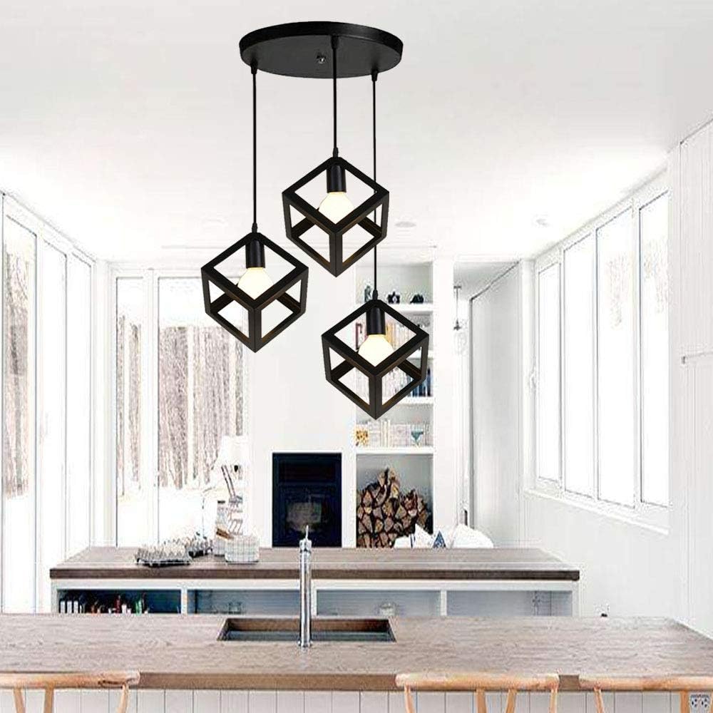 3-Light Cube Pendant Lamp – Modern Retro Chandelier for Bedroom. Living Room & Dining Room