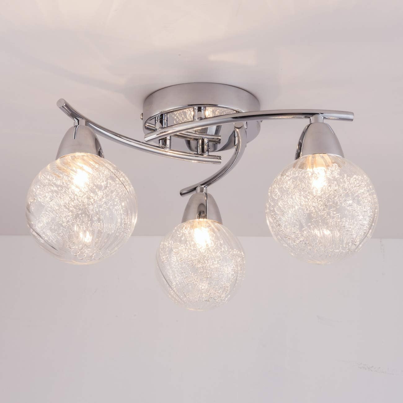 3xG9 LED Semi-Flush Ceiling Light – Polished Chrome Finish. 12W Natural White Lighting for Living Rooms. Bedrooms. Kitchens. and Hallways