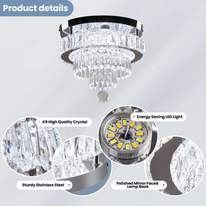 Modern Crystal LED Ceiling Light. 11.8 Round Flush Mount Chandelier