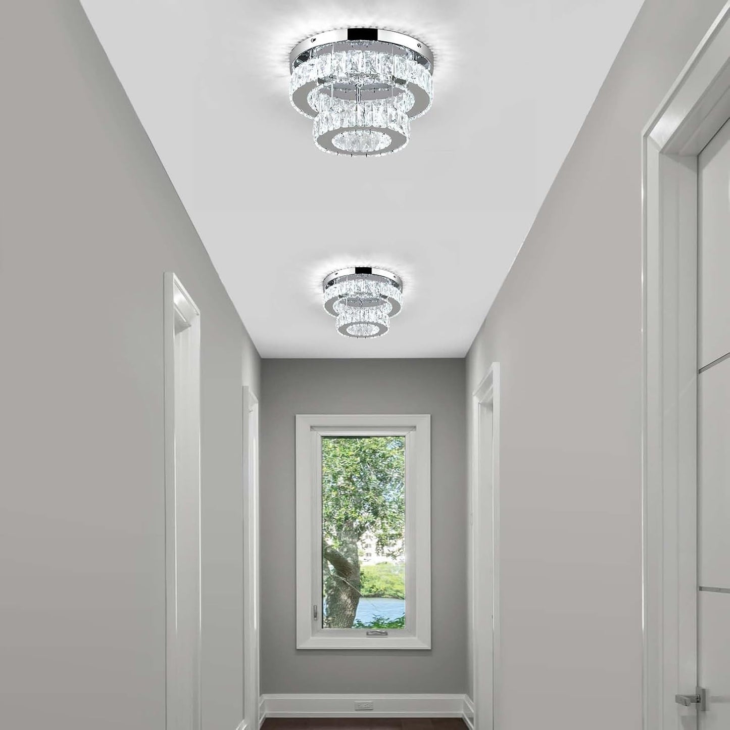 Crystal LED Ceiling Light 30cm. Modern Flush Mount Chandelier 30W