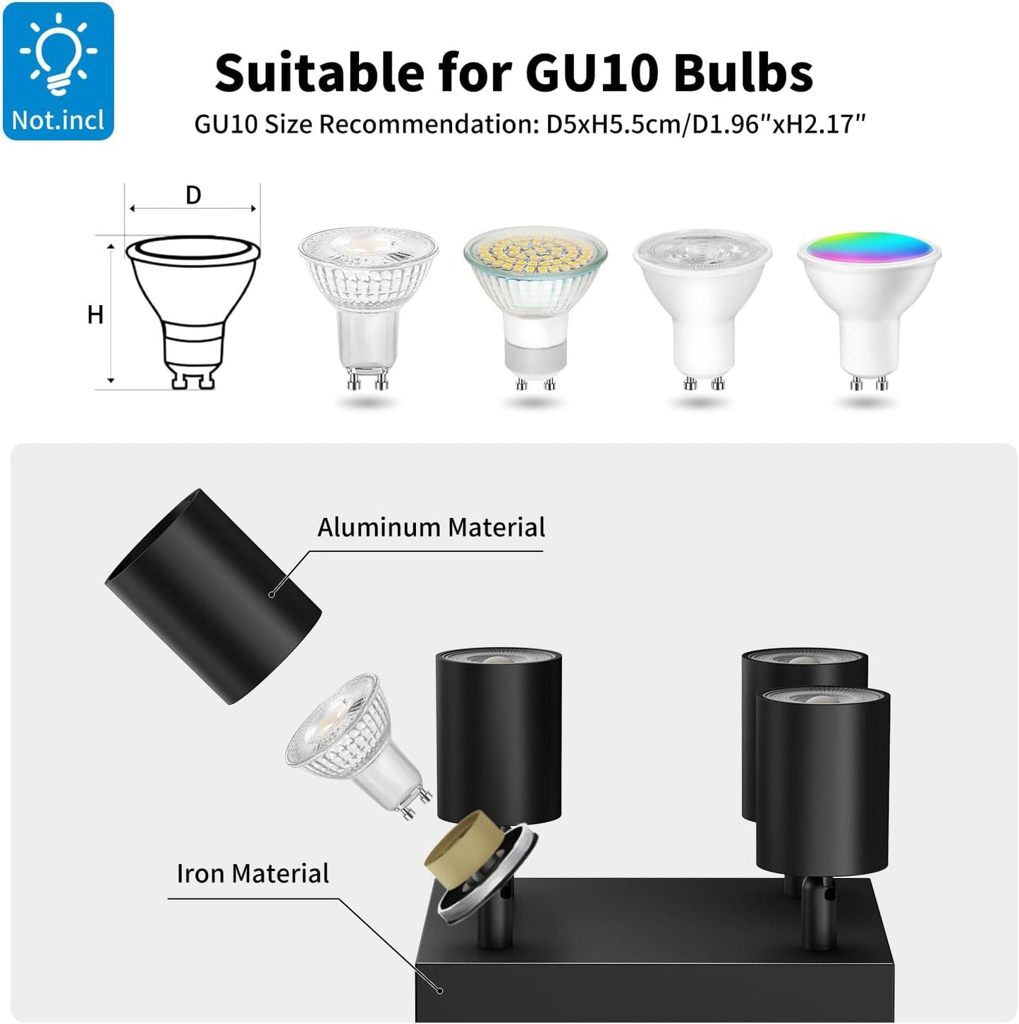 Black Square GU10 Ceiling Light – 4 Way Adjustable Spotlight Fitting for Kitchen. Bedroom. Lounge. Dining Room (Bulb Not Included)