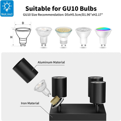 Black Square GU10 Ceiling Light – 4 Way Adjustable Spotlight Fitting for Kitchen. Bedroom. Lounge. Dining Room (Bulb Not Included)