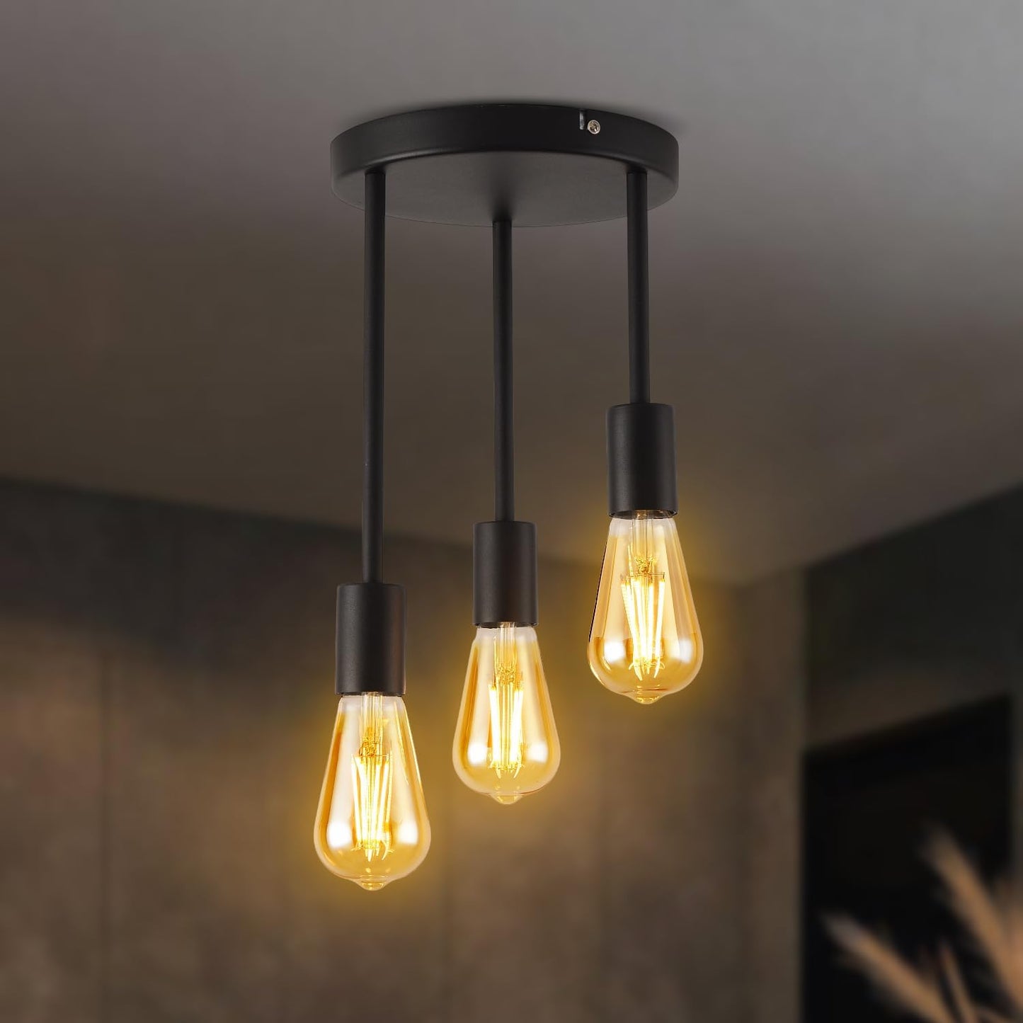 Ceiling Lights. Black 3 Way Ceiling Spotlight Fitting. Modern Kitchen Ceiling Light Fixture for Dining Room. Living Room. Bedroom (No Bulbs)