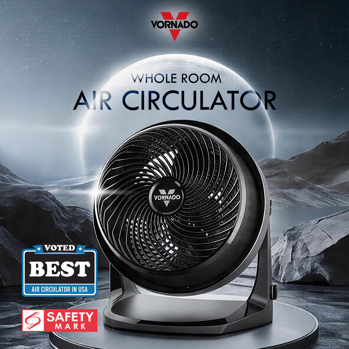 Vornado Whole Room Air Circulator – Powerful Vortex Action. 75-ft wind. Adjustable Tilt. Desk/Floor Fan. 3-Speed. black. 62-AN