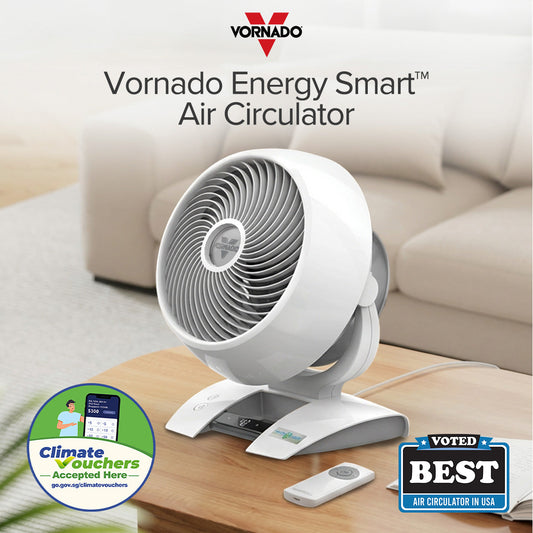 [CLIMATE VOUCHER $400] Vornado Energy Smart™ Air Circulator – Remote Control. Vortex Action. DC motor. Oscillation. Timer. 99-Speed. white. 6303DC