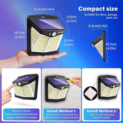 Solar Power PIR Motion Sensor Wall Light 128 LED Garden Outdoor Security Lamp UK