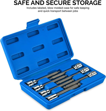 10072A 7-Piece Extra Long Allen Hex Bit Socket Set | 3/8-Inch Drive. SAE. Durable S2 & Cr-V Steel. 1/8-Inch to 3/8-Inch