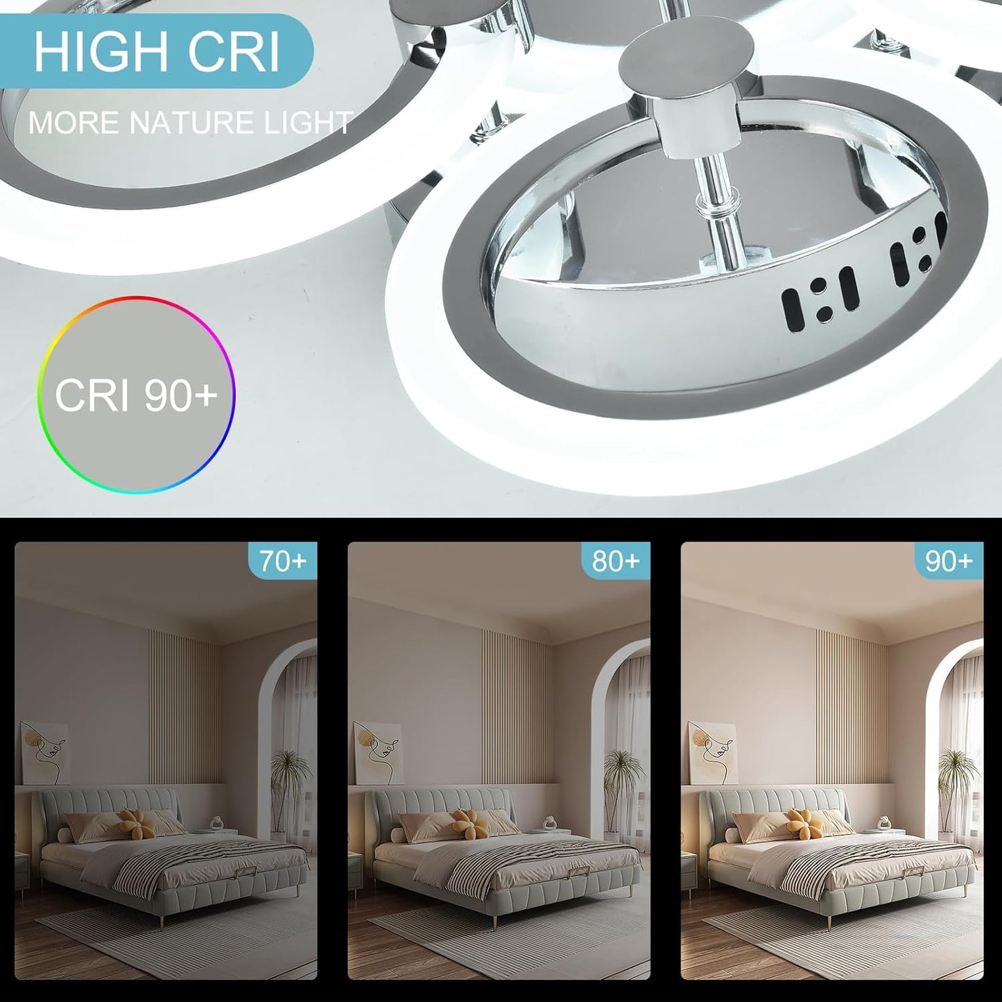 Modern 4-Ring LED Ceiling Light. Chrome. 6500K Daylight