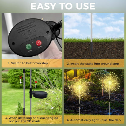 Solar Firework Garden Lights. 2-Pack. 120 LED Warm