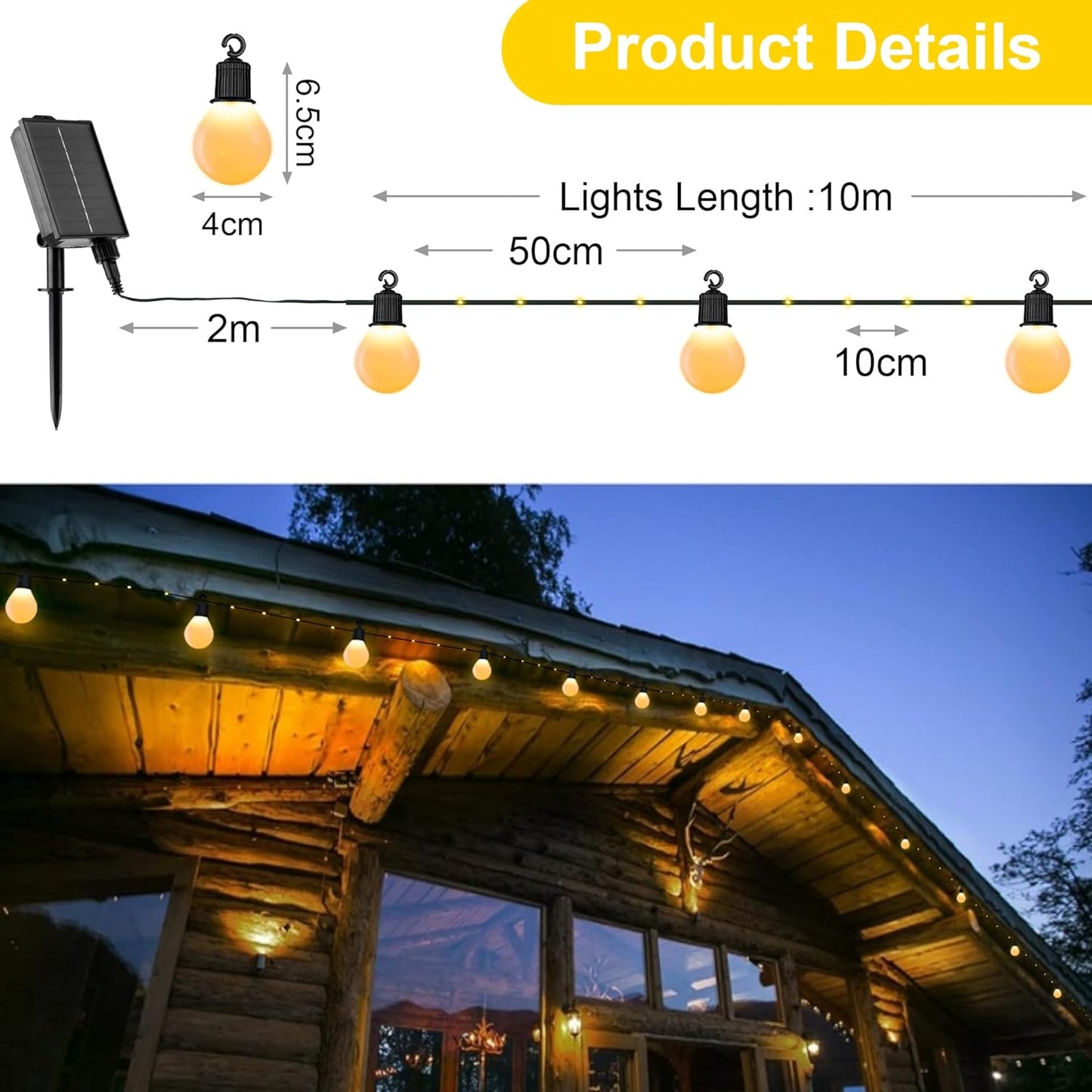 Warm White Solar Garden Lights – 100 LEDs. USB. Waterproof