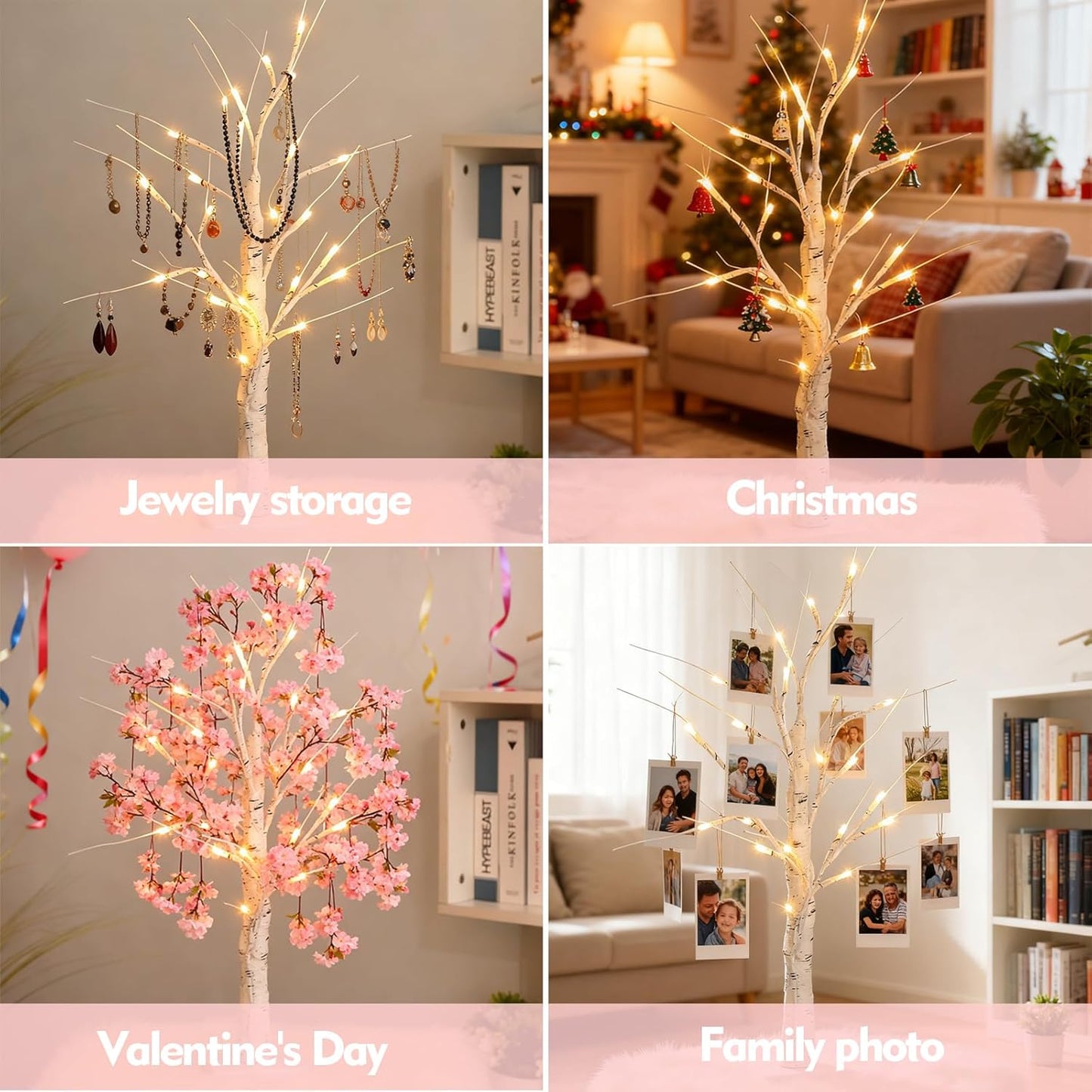 Easter Tree with Lights White Birch Twig Egg Decor Lamp Home