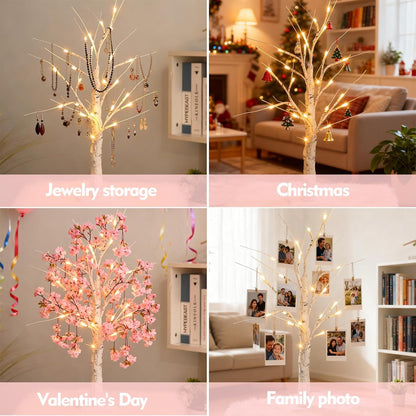 Easter Tree with Lights White Birch Twig Egg Decor Lamp Home
