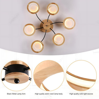 94cm LED Wooden Ceiling Light – Dimmable with Remote. Flower Design