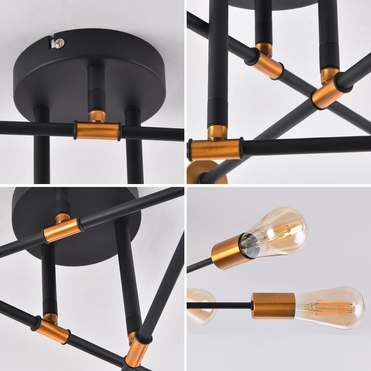 Modern 6-Light Gold Black Sputnik Ceiling Light. E27 Base