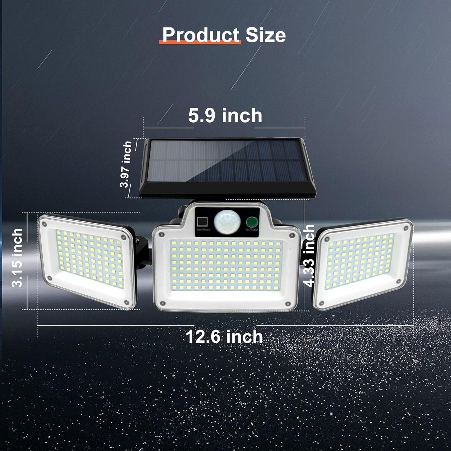 280 LED Solar Motion Light – 3-Head Outdoor Floodlight