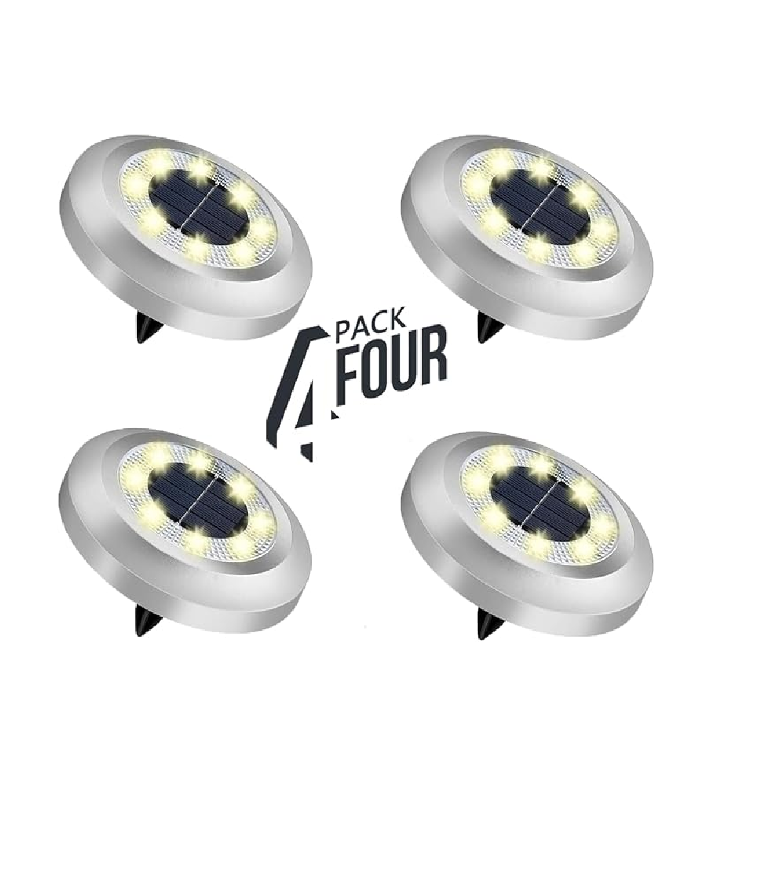8-Pack Solar Disk Lights. Bright White Outdoor Pathway Lamps