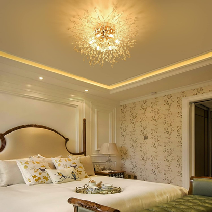 Modern Fireworks Crystal Chandelier – Flush Mount Ceiling Light with K9 Crystals and 6 G9 LEDs for Living Rooms. Bedrooms. and Hallways