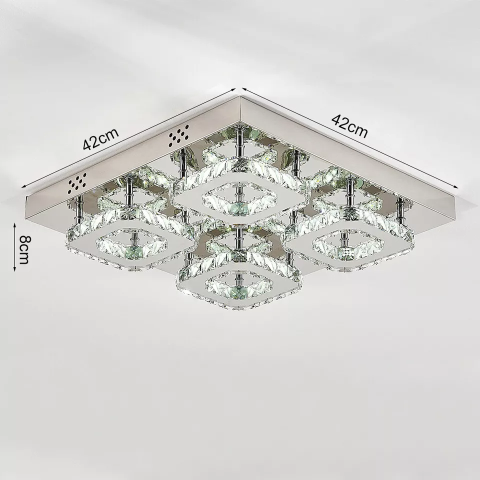 Modern Square Crystal LED Ceiling Light – Elegant Chrome Chandelier for Living Room. Bedroom & More