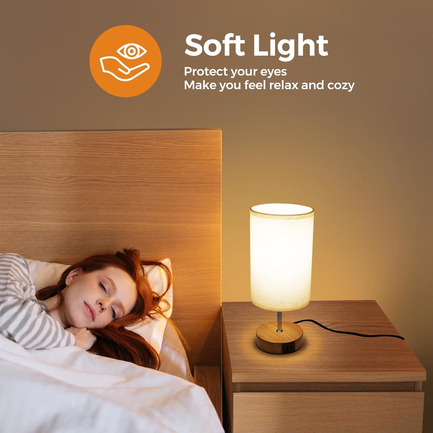 Touch Bedside Lamps Set of 2 with USB Ports