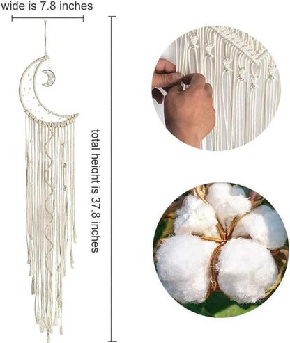 Macrame Moon Dream Catcher Wall Hanging with LED Light