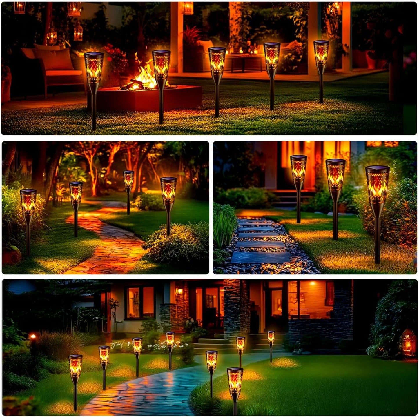 Solar Torch Lights – 6 Pack. Flickering Flame & Steady Modes. Waterproof Outdoor Garden Lights