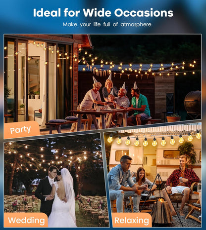 50FT Solar String Lights with Remote – Outdoor Waterproof Festoon for Garden & Patio