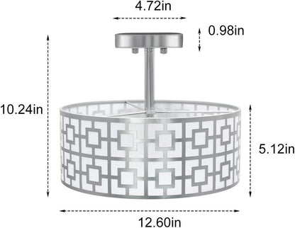 Modern Silver Drum Ceiling Light – 3-Bulb Semi Flush Mount Fixture