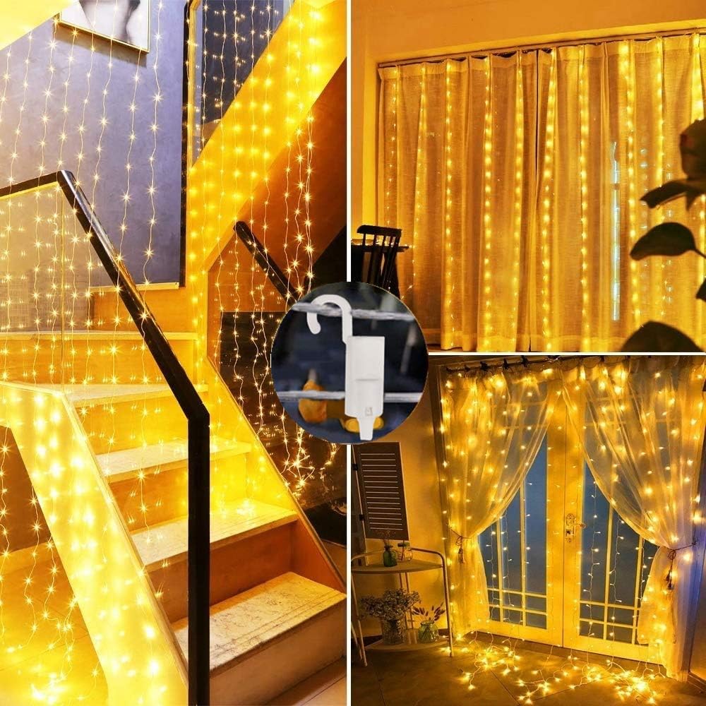 300 LED USB Curtain Lights – 8 Modes. Waterproof. Remote