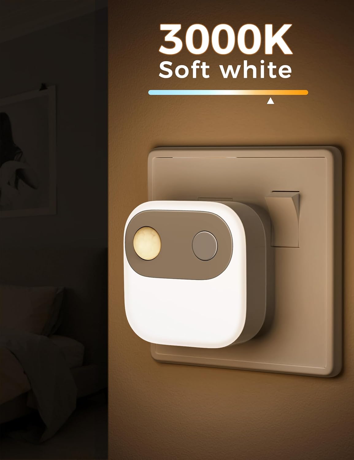 Plug-in Motion Sensor Night Light. 3000K Warm White