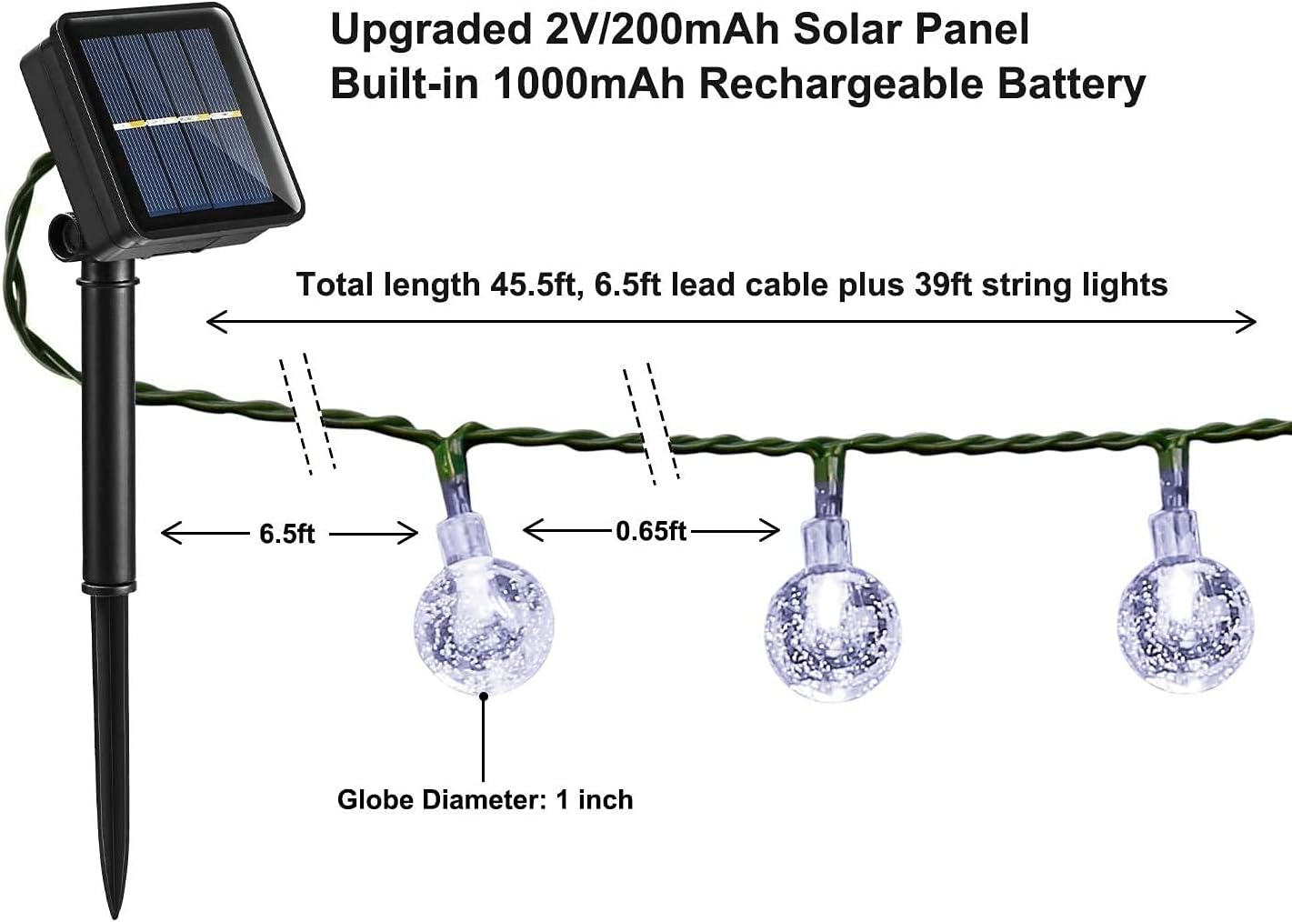 LED Ball Solar String Lights – Outdoor Retro Fairy Lights for Garden. Patio & Parties